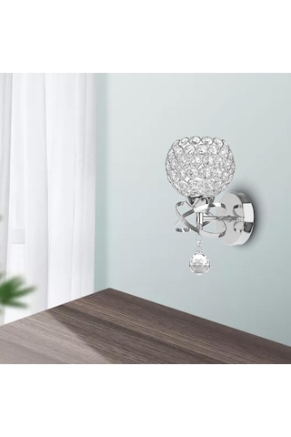 Homyl Kristal Duvar Işıkları Başucu Koridor Lambası Gümüş Gümüş