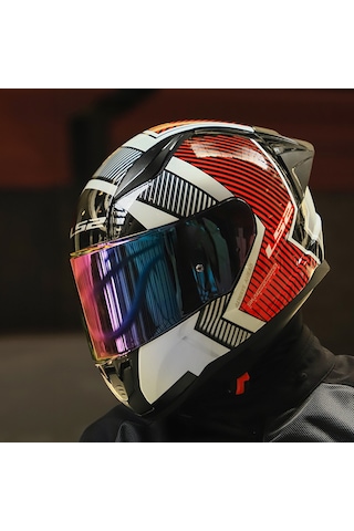 Gökkuşağı Cam + Ls2 Rapid 2 Race Extra Kask Beyaz - Kırmızı