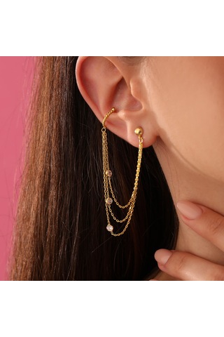 Queen Silver Jewelry 925 Ayar Gümüş Zirkon Taşlı Kıkırdak Küpe Altın