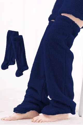 Mulberry Wellsoft Peluş Diz Üstü Ev Çorabı Uzun Çorap Lacivert