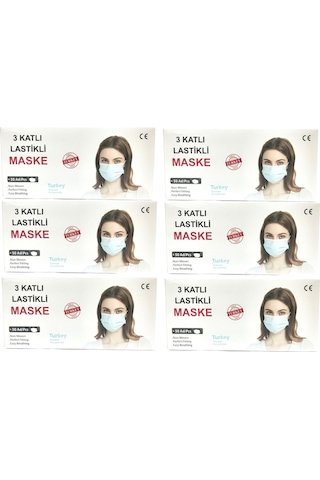 300 Adet 6 Paket Medikal Maske Beyaz- 5 Adet Maske Aparatı