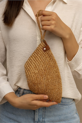 Adelina Bags Kadın Hasır El Askılı Portföy Clutch El Çantası Vizon