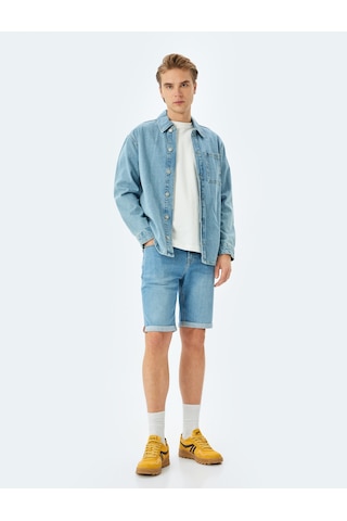 Koton Katlamalı Paça Bermuda Slim Fit Jean Şort Açık İndigo 5sam40009ıd Açık İndigo