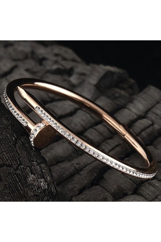 Ottoman Taş Işlemeli Rose Renk Kadın Çivi Model Bileklik Cbltasıs Rose Gold