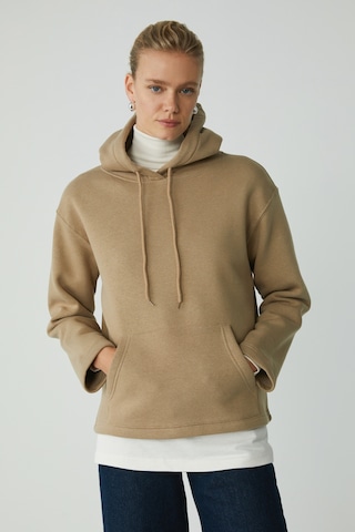 Ethıquet Pıper Kadın Içi Polarlı Yumuşacık Comfort Fit Kapüşonlu Kanguru Cepli Bej Sweatshirt
