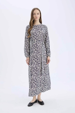 DeFacto Regular Fit Bisiklet Yaka Desenli Kuşaklı Uzun Kollu Maxi Elbise D9835AX25SMNV241