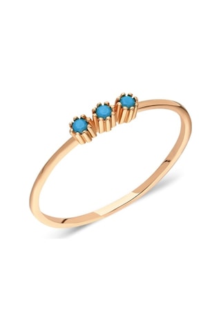 14 Ayar Altın-Tria Minimal Firuze Taşlı Altın Eklem Yüzüğü -Hediy
