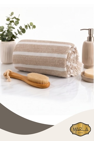 Marla Home %100 Pamuk Dokuma Peştemal Havlu Plaj & Banyo Havlusu 100x170 Cm Bej