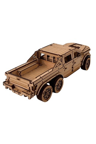 6x6 Pick-up Ahşap Maket Seti Dıy 3d Puzzle Açılabilir Kapılı Arazi Aracı Koleksiyoner Modeli 531 Parça