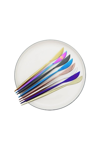 6 Adet Siyah Altın Tatlı Bıçak Seti Meyve Bıçağı Yemek Takımı Çatal Bıçak Takımı Ayna Paslanmaz Çelik Mutfak Sofra Takımı Sofra Gümüş Kırmızı & Gümüş