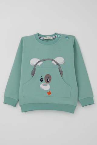 Breeze Erkek Bebek Eşofman Takımı Kulaklıklı Köpekçik Nakışlı 9 Ay-3 Yaş, Su Yeşili Su Yeşili