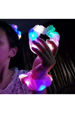 Soft Mavi Renk Led Işıklı Lastikli Saç Tokası - 3 Modlu Festival Parti Saç Tokası