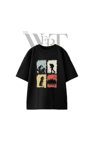 Thewert Dag Yuruyus Tasarım Baskılı Ünisex Siyah Oversize T-shirt