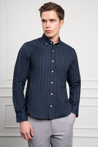Erkek Lacivert Kışlık Dynamic Fit Düğmeli Yaka Gömlek 25ks004004200 Lacivert Lacivert