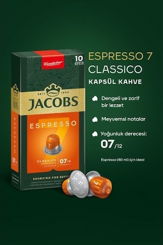 Jacobs Espresso 7 Classico Nespresso Uyumlu Kapsül Kahve 10lu X PKT.JACOBS.012 Kapsül Kahve