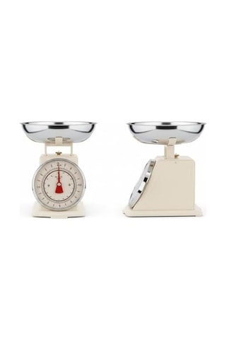 Tasarım Analog Mutfak Terazisi - 2 Kg Kapasiteli Mekanik Gıda Tartısı - Çıkarılabilir Gümüş Kaseli Ve İbreli Vintage Mutfak Tartısı Açık Bej