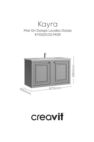 Creavit Kayra Lavabo Dolabı Kapaklı 100cm Mat Gri