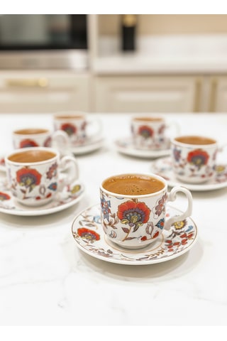 Kapris 6 Kişilik 12 Parça Kahve Fincan Takımı Yx-241106 Beyaz - Kırmızı
