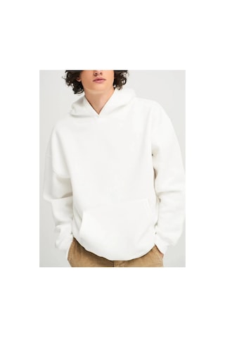 Swoord Kapüşonlu Unisex Oversize Sweatshirt 3 Iplik Şardonlu Pamuklu Baskısız Beyaz