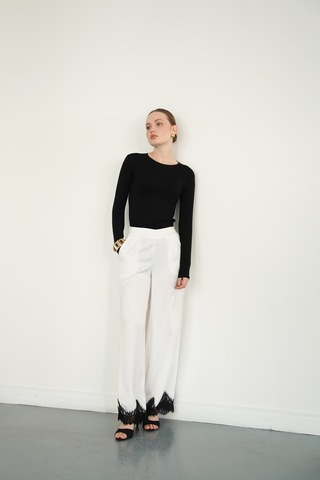 Verymoda Paçası Dantelli Saten Pantolon D2969 Krem