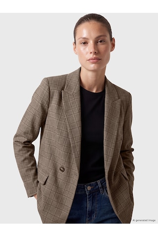 Lcw Everyday Kahverengi Kruvaze Yaka Ekose Kadın Blazer Ceket