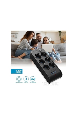 Çoklu 6'lı Priz Akım Korumalı 3xusb 3.4a 2500 Watt 2 Metre Uzatma Diğer
