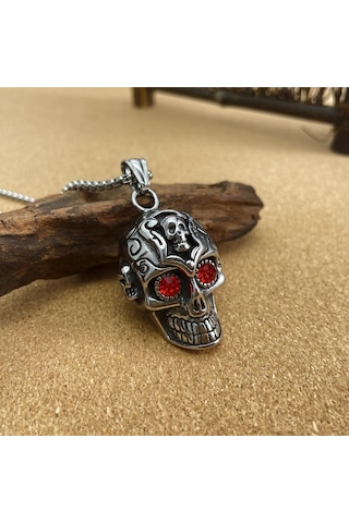 Altın Opk Kafatası Retro Kırmızı Gözler Kolye Erkekler 4 70cm Altın