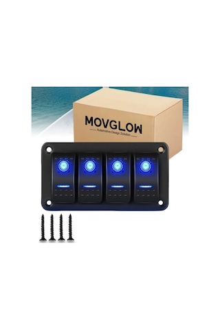 Xuweiwei Movglow Absler 4lü Paket Alüminyum Anahtar Panosu Mavi Led Işık 12v 24v Tekne Araba Karavan Kamyon