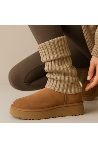 Ozzy Socks Original Premium Tozluk Triko Örgü Leg Warmer Ayak Isıtıcı Bej Bej