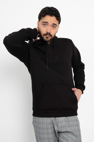 Dasüniforma Basic Baskısız 3 İplik Kapüşonlu Unisex Kanguru Cepli Kapüşonlu Sweatshirt Hoodie Sweat Siyah