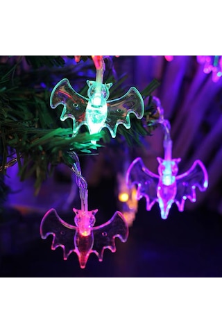 Shineyee Halloween Bat Led Işık Zinciri 6m 40led Renkli, Sürekli Ve Parıltı Modu, Batarya İle Çalışır Batarya Dahil Değil