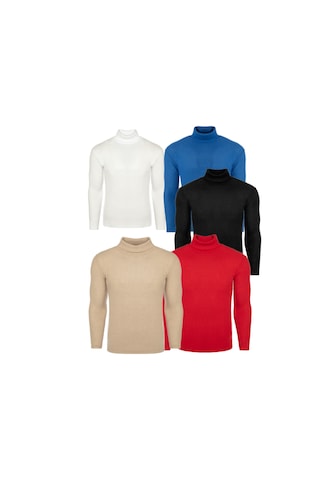 Ribac Boğazlı Balıkçı Triko Erkek Kazak 5'li Paket - Siyah-İndigo-Beyaz-Bej-Bordo Çok Renkli