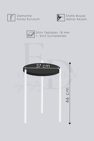 Nice 3'lü Zigon Sehpa Siyah Metal - Atlantik Çam Tabla