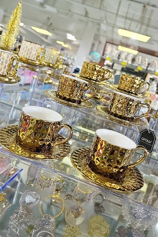 Arow Tr-2948 12 Parça 6 Kişilik Porselen Kahve Fincan Takımı Gold