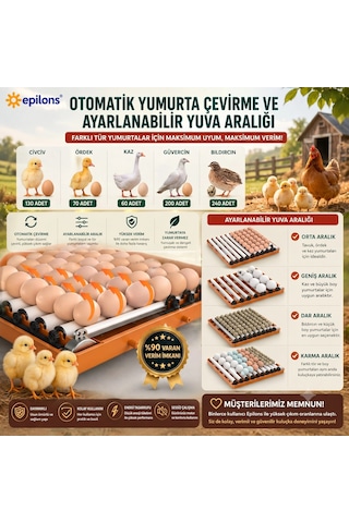 Tam Otomatik Kuluçka Makinesi 130 Yumurta Kapasiteli Akıllı Isı Ve Nem Kontrollü, Ayarlanabilir Viy