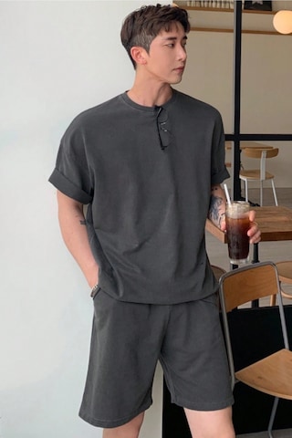 Tarz Cool Erkek Oversize T-shirt Şort Takım Rahat Yazlık Kombin Gri