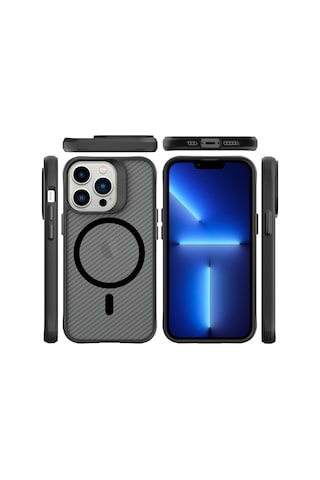 Bix Apple Uyumlu iPhone 13 Pro Carbon Fiber Force Magsafe Kılıf Anti-şok Teknolojili Kamera Ve Ekran Korumalı