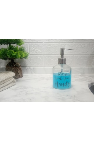 Cam Sıvı Sabunluk,yazılı Model 300ml Banyo Seti 7,6x15,5cm