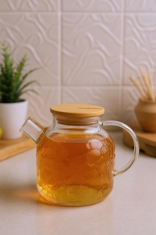 Bambum Juliet - Bambu Kapaklı Cam Demlik 1500ml Şeffaf