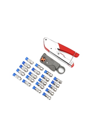 Kosona Rg59/rg6 Koaksiyel Kablo Pres Aleti Seti - Kablo Soyucu Ve 20 F Bağlantı Elemanı İle Profesyonel Video/anten Uygulamaları İçin 1kt-52l20 Mavi Kutulu Mavi