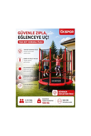 CKSpor 140 Cm 55 İnç Tam Boy Koruma Fileli Çocuk Trambolini Güvenlik Fileli Trambolin 140 x 160 CM