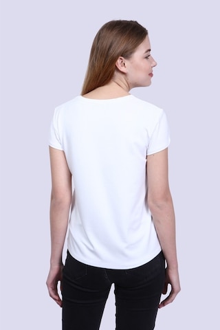 Newdesigner Kadın Beyaz Ön Araba Baskılı V Yaka Tshirt Beyaz