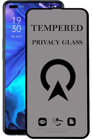Oppo Reno 4 ile Uyumlu Tam Kaplayan Hayalet Privacy Temperli Cam Ekran Koruycu