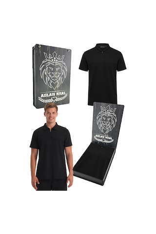 Gsstore Galatasaray Lisanslı Polo Yaka Siyah T-shirt Lazer Kutu