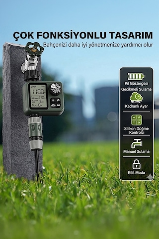 Dijital Ekranlı Otomatik Bahçe Sulama Zamanlayıcısı - Akıllı Sulama Sistemi Ipx5