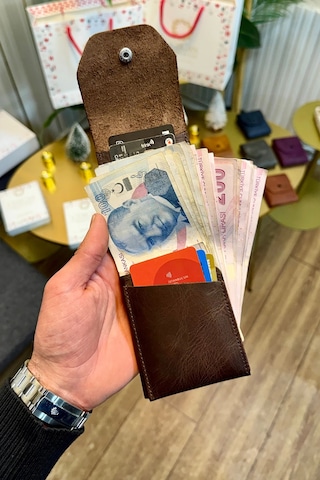 Cüzcan Signum Hakiki Deri Minimalist Katlamalı Cüzdan - Para Portföyü Antik Kahve