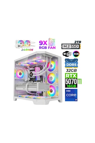 Xaser PEARLX60 i9-14900KF 32 GB 2 TB M.2 NVMe SSD 16 GB RTX5070Ti Free Dos Masaüstü Oyuncu Bilgisayarı