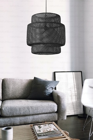 Bambu Siyah Avize 50 Cm- Bohem, İskandinav, Modern, Rattan, Sinnerlig, Aydınlatma Siyah