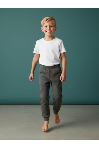 Zekids Erkek Çocuk İçi Şardonlu Kalın Eşofman Alt-16658 Füme