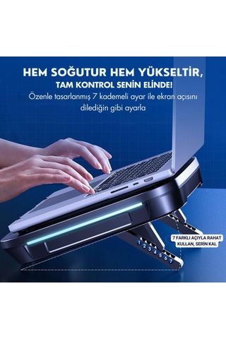 Coofbe Profesyonel Yükseklik Ayarlı 2400rpm Rgb Işıklı Laptop Soğutucu Turbo Soğutma Radyatörü 14-19.3inç